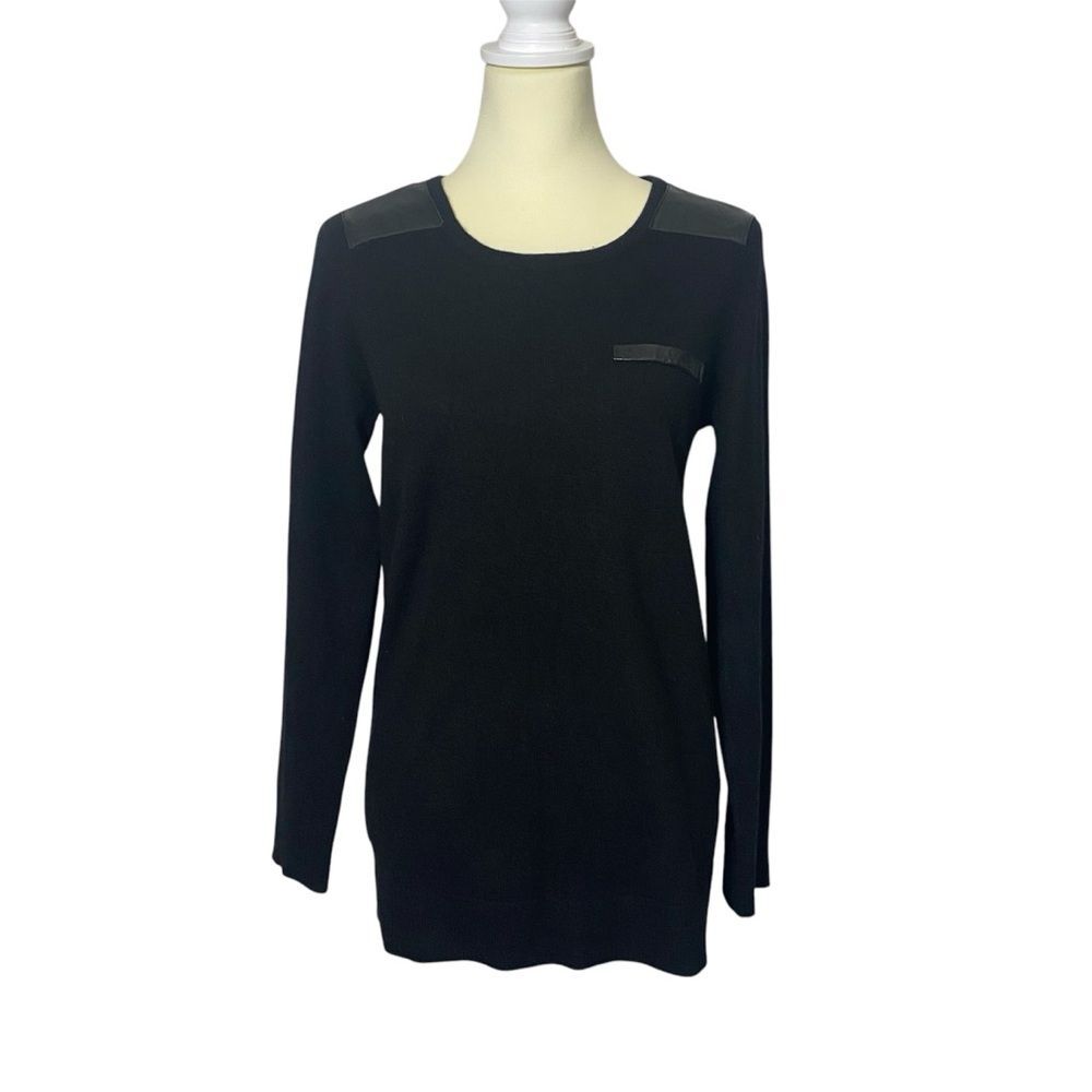 Wythe NY 100% Cashmere & Leather Black Crewneck Pullover Sweater Women's Size M